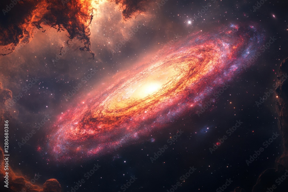 Obraz premium Colorful galaxy swirling with stars and cosmic dust in deep space