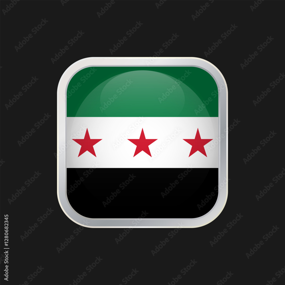 Syrian flag icon isolated on black background. Square vector icon with rounded corners and silver borders Syrian flag icon isolated on black background. Square vector icon with rounded corners and silver borders