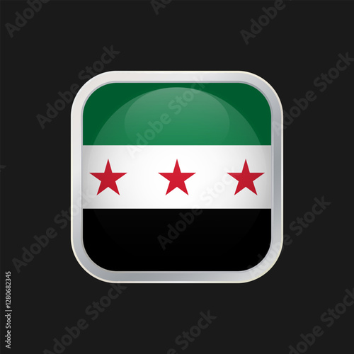 Syrian flag icon isolated on black background. Square vector icon with rounded corners and silver borders