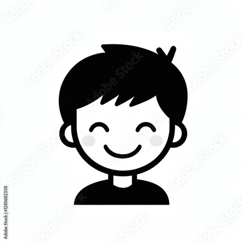 Smiling boy with short black hair expressing happiness in a simple cartoon style