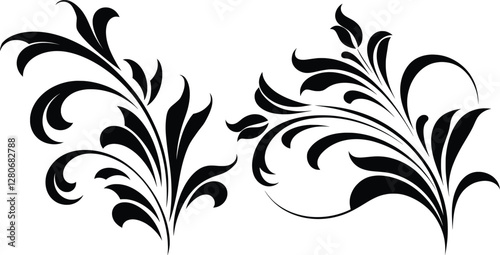  Ornamental Floral Swirls, Elegant Vintage Baroque Decorative Flourishes