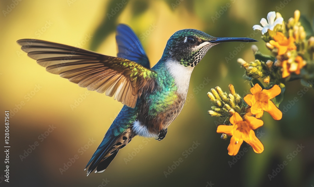 Naklejka premium Flying birds peck at nectar