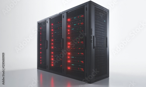 Obraz na płótnie Black computer room chassis, flashing red lights