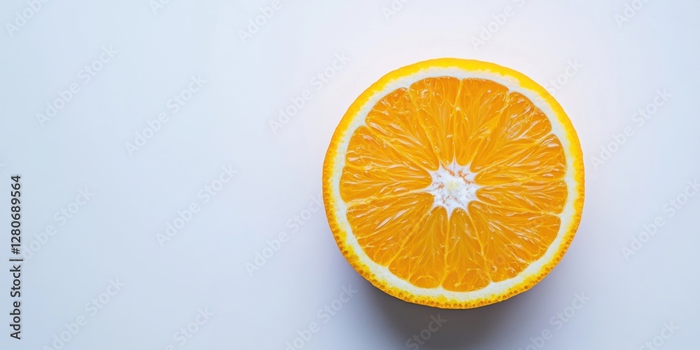 Fototapeta premium Vibrant orange slice positioned centrally on a clean white background showcasing bright color and detailed texture ideal for food visuals