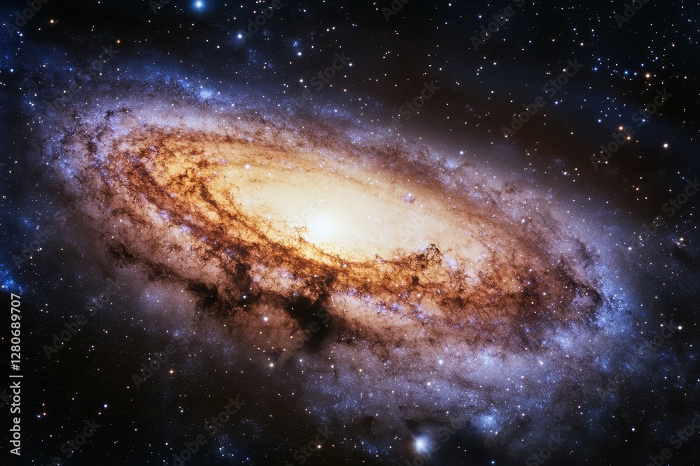 Fototapeta premium Andromeda galaxy shines brightly with swirling stars and cosmic dust in the night sky