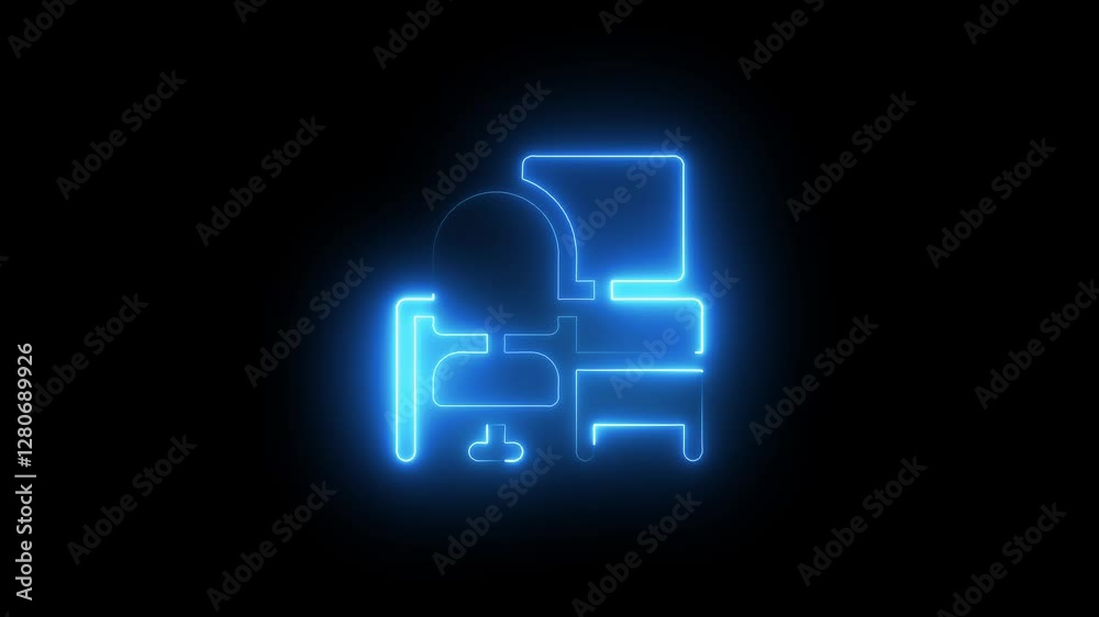 Glowing neon computer table icon isolated .