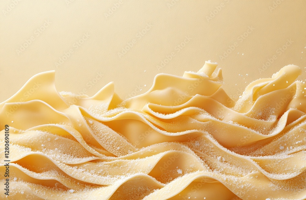 Closeup of Raw Wavy Pasta Sheets with Flour on Beige Background for Italian Cuisine and Cooking Concepts Closeup of Raw Wavy Pasta Sheets with Flour on Beige Background for Italian Cuisine and Cooking Concepts