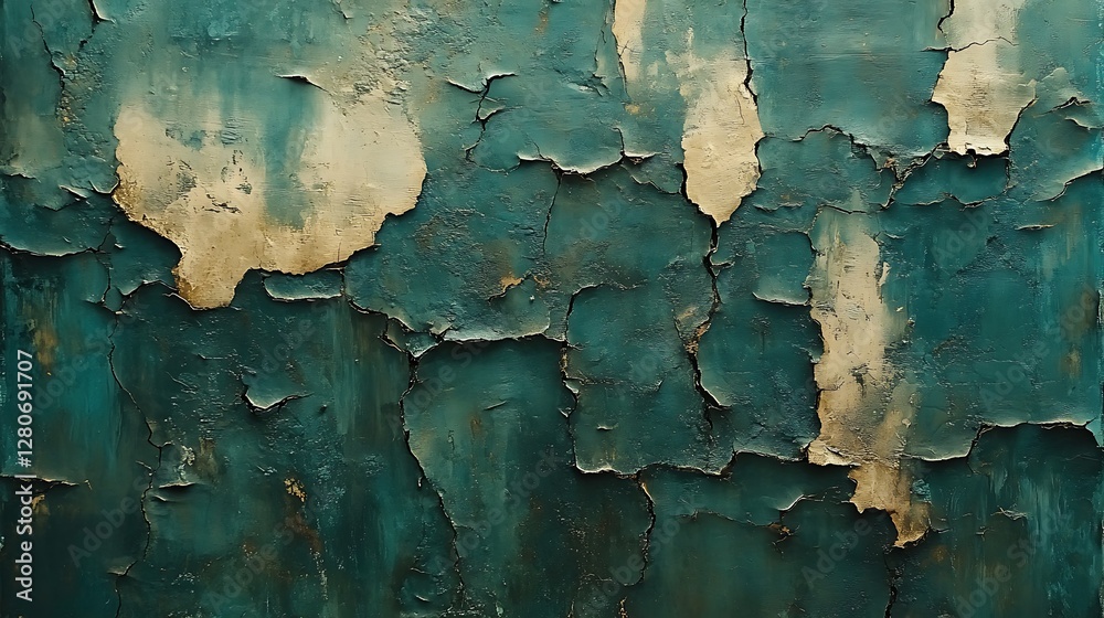 Obraz premium Cracked teal paint wall background