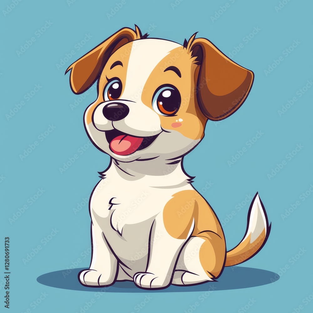 Fototapeta premium Cute Cartoon Puppy Sitting with a Happy Expression and Bright Colors