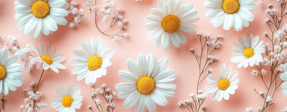 Bright and cheerful daisy flowers on pastel backdrop. Bright and cheerful daisy flowers on pastel backdrop.