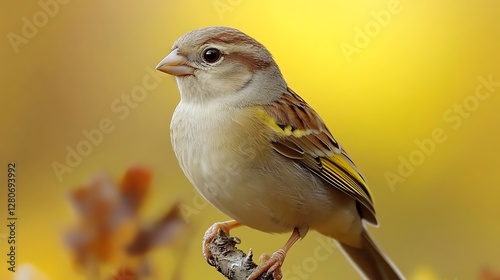 Cute bird perched autumnal leaves photo