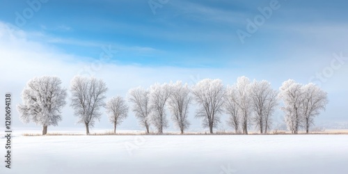 Wallpaper Mural Frosted trees stand tall against a clear blue sky, lined along a snow-covered field, creating a serene winter landscape with a tranquil atmosphere. Torontodigital.ca