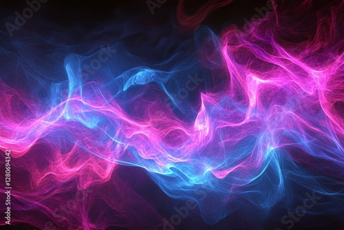 Vibrant Electric Blue and Pink Abstract Light Swirls on Dark Background for