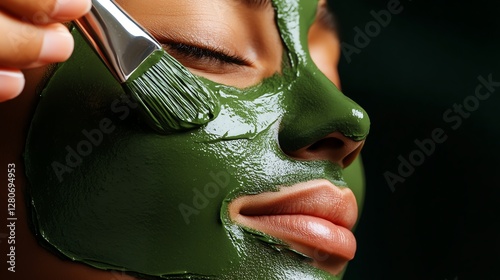 Woman applying a green spa facial mask