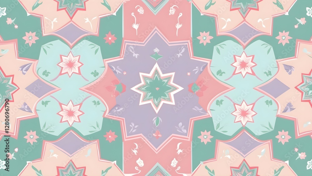 Charming Pastel Geometric Repeat Pattern with Floral Motifs, Vintage Style Vector Seamless Illustration on Light Background for Decorative Fabrics and Gentle Interior Decor Accents Charming Pastel Geometric Repeat Pattern with Floral Motifs, Vintage Style Vector Seamless Illustration on Light Background for Decorative Fabrics and Gentle Interior Decor Accents