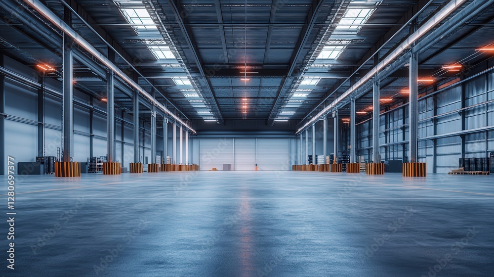 Fototapeta premium spacious warehouse with industrial air purifiers placed near the entrances for maximum air circulation.