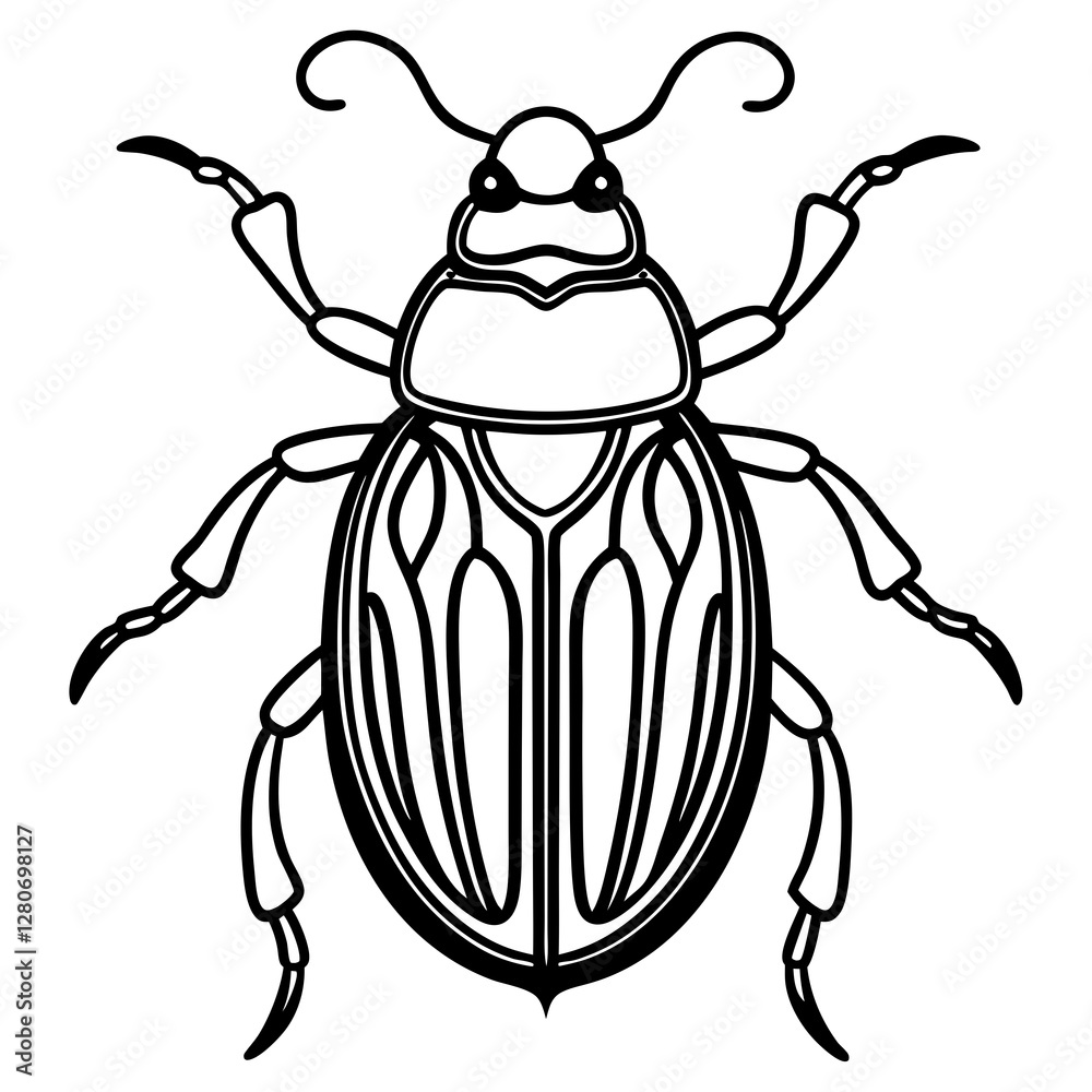 Beetle Silhouette in Vector Line Art Beetle Silhouette in Vector Line Art