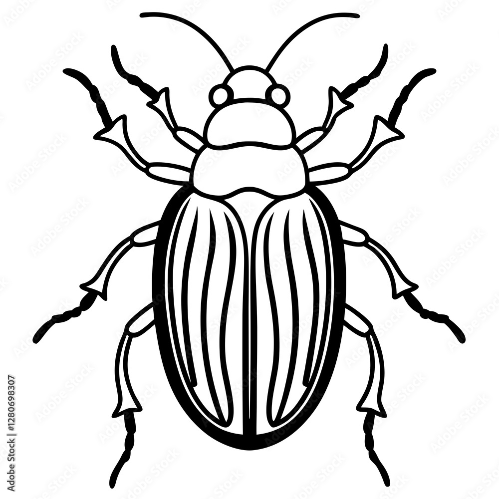 Beetle Silhouette in Vector Line Art Beetle Silhouette in Vector Line Art