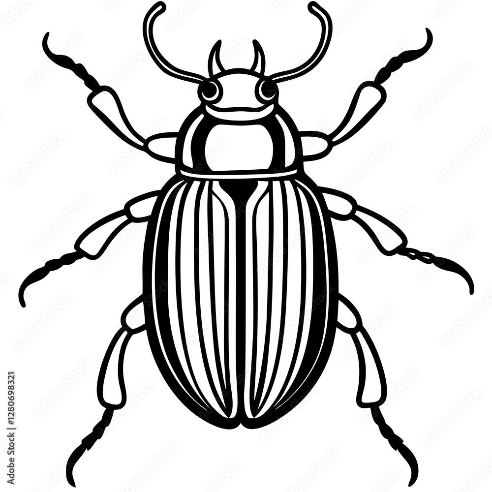 Beetle Silhouette in Vector Line Art Beetle Silhouette in Vector Line Art