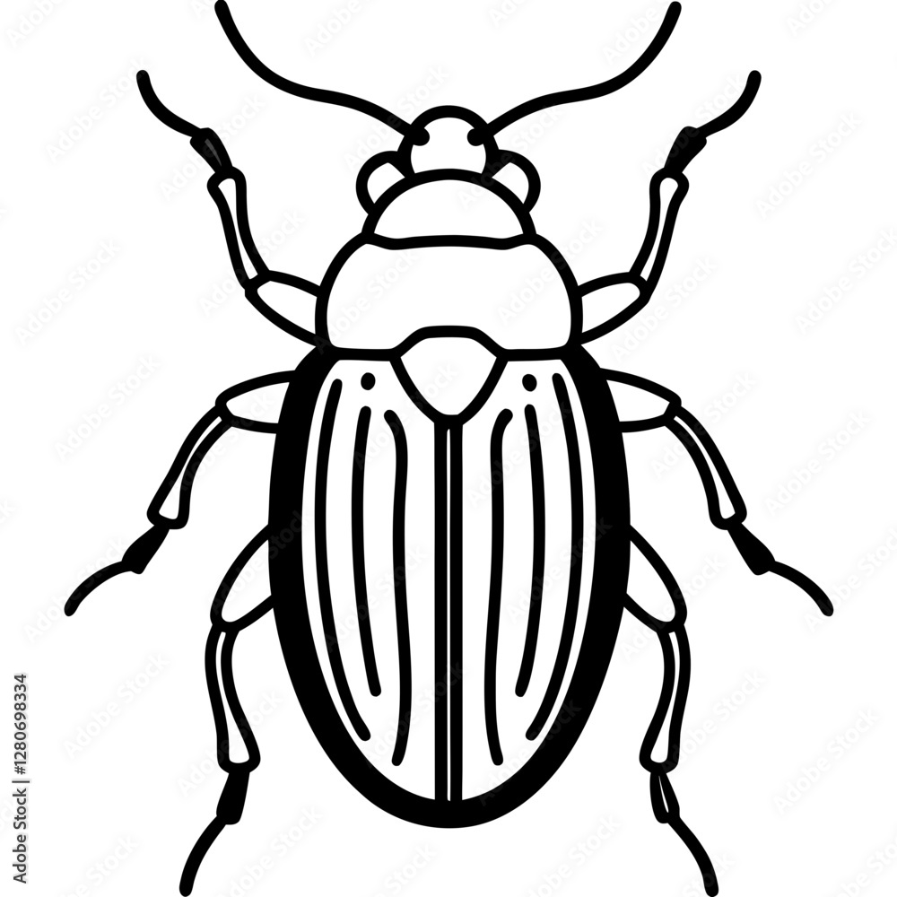 Beetle Silhouette in Vector Line Art Beetle Silhouette in Vector Line Art