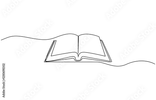 Continuous one line drawing of opened book. One line drawing illustration of book open, Open book continuous one line drawing illustration.