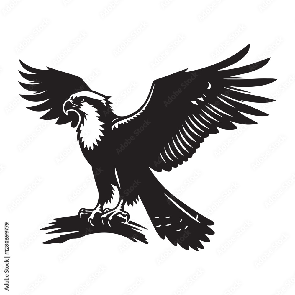 Obraz premium Osprey bird Silhouette Vector Illustration, Solid White Background.