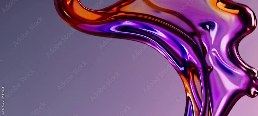Vivid fluid abstract motion with metallic purple and orange liquid shapes