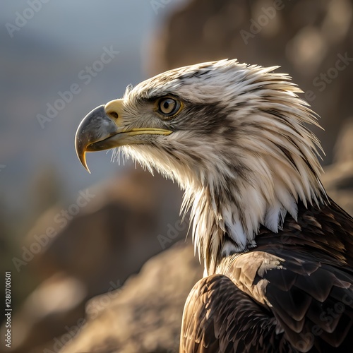 portrait of a bald eagle view on the horizon  retrato de una vista de águila calva en el horizonte
 photo