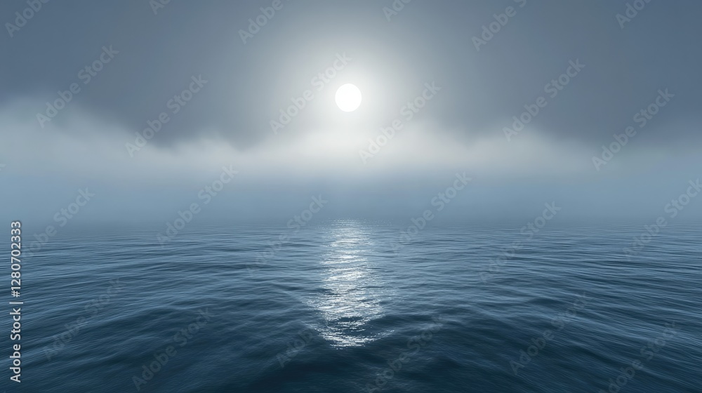 Obraz premium Misty morning over the ocean, fog blending with the soft glow of the rising sun