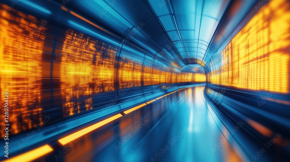 Futuristic stock market tunnel with digital numbers and charts creating a dynamic environment filled with motion blur Futuristic stock market tunnel with digital numbers and charts creating a dynamic environment filled with motion blur