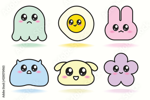 Cute expression animal food flower shape icons