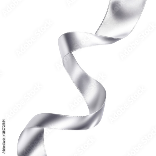 Elegant Silver Ribbon Flow on transparent background.