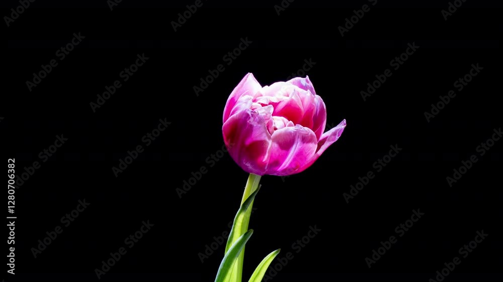 Magenta Peony Tulip Blooming in Rotating Hyperlapse on Black Magenta Peony Tulip Blooming in Rotating Hyperlapse on Black