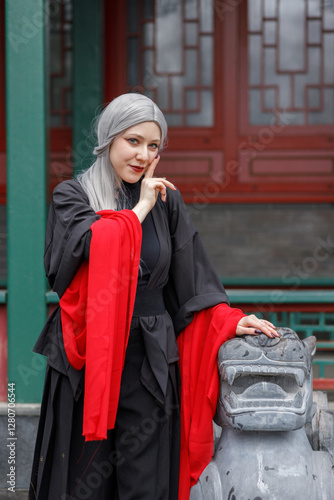 Obraz na płótnie dance, costume, china, traditional, woman, arts, asia, asian, asiatic, background, battle, beauty, character, chinese, clothes, clothing, concept, cosplay, culture, danger, east, elegance, fabrics, fe w salonie