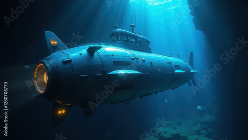 Wallpaper Mural Vintage Submarine Underwater, Ocean Deep -  Dramatic lighting and c. Torontodigital.ca