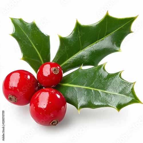 Festive Holly Branch with Vibrant Red Berries a Holiday Season Natural Decoration and Botanical Element