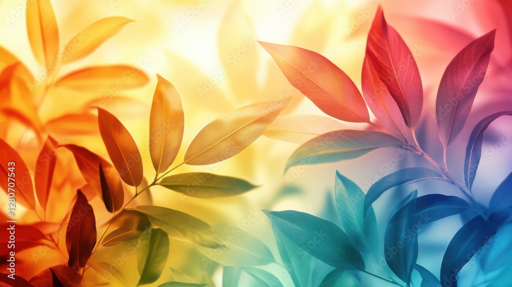Fototapeta premium An abstract illustration with colorful jungle leaves, evoking the energy and vibrancy of summer