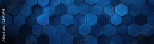 A textured blue background featuring a pattern of interconnected hexagons, creating a modern and visually appealing design.