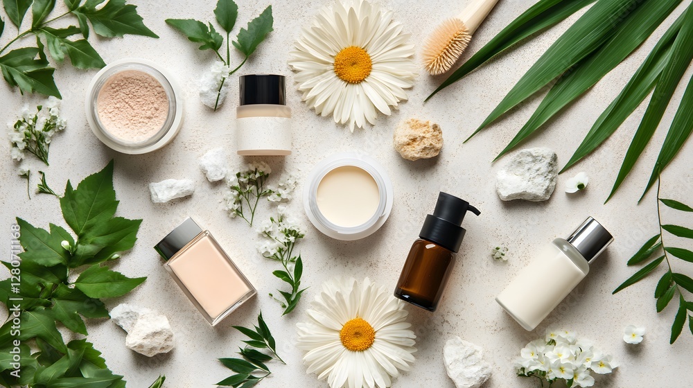 Variety of skincare products arranged on white surface showcasing natural and zero waste cosmetics Variety of skincare products arranged on white surface showcasing natural and zero waste cosmetics
