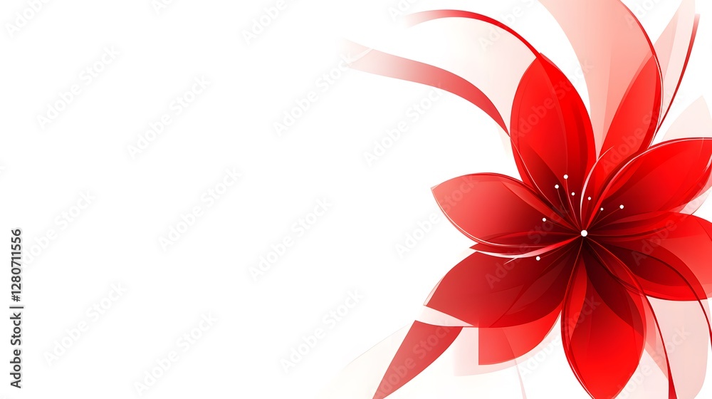 Red flower with white petals on a white background showcasing natural beauty and simplicity Red flower with white petals on a white background showcasing natural beauty and simplicity