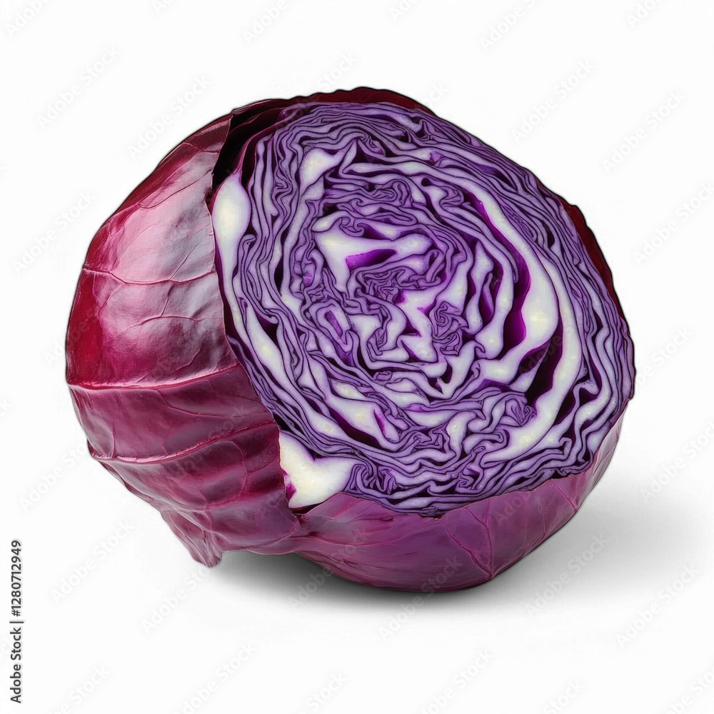 Fresh sliced red cabbage on transparent background