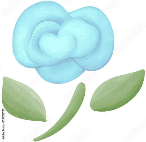 Illustration of a small blue rose blooming.