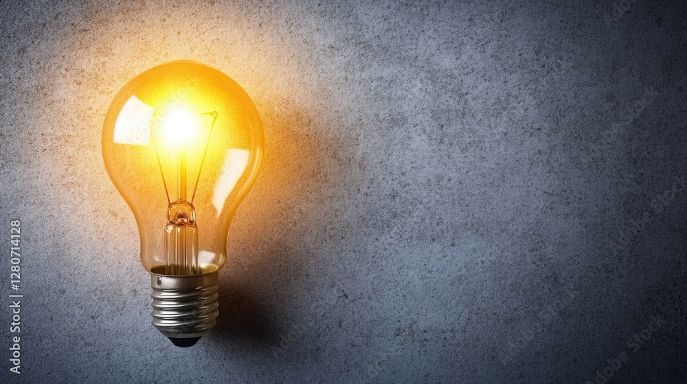 Illuminated Lightbulb Against Gray Background, Representing Ideas, Solutions, and Innovation, Suitable for Stock Photo Use Illuminated Lightbulb Against Gray Background, Representing Ideas, Solutions, and Innovation, Suitable for Stock Photo Use