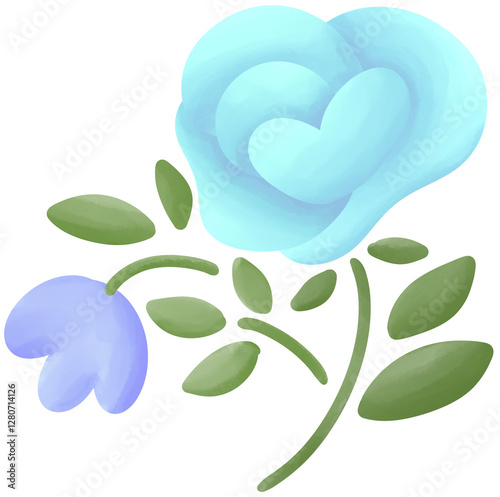 Illustration of a small blue rose blooming.