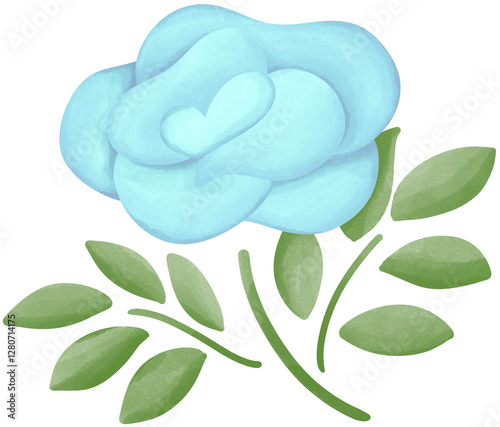 Illustration of a small blue rose blooming.