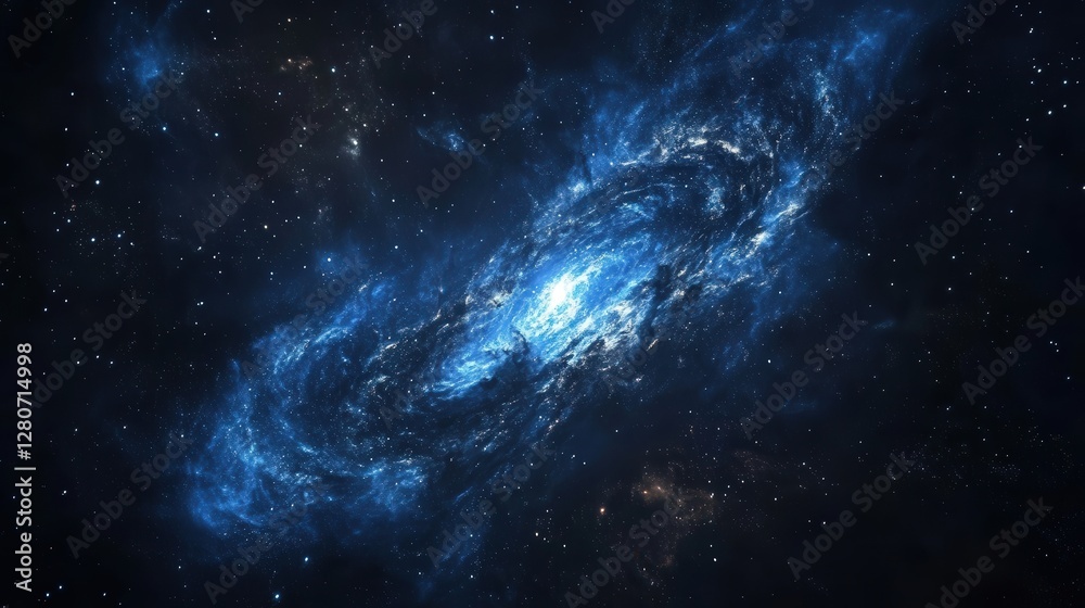 Fototapeta premium deep-space night sky image, showcasing a vivid galaxy cluster against a black cosmic void.