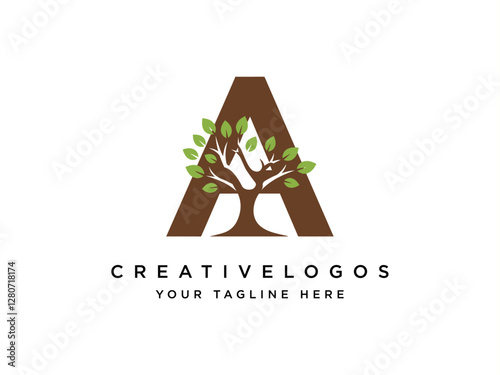 A letter logo, alphabet logo, letter A Tree logo, custom tree logo, plant, flower, garden tree company business logo vector
