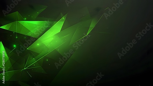 Green abstract background with triangular shapes and technology inspired design elements