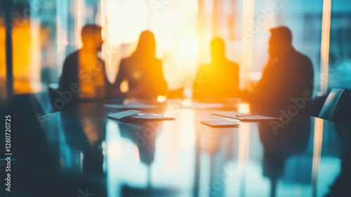 Wallpaper Mural Blurred background of business people having a meeting in a conference room with a window and sunlight. Ai generated Torontodigital.ca