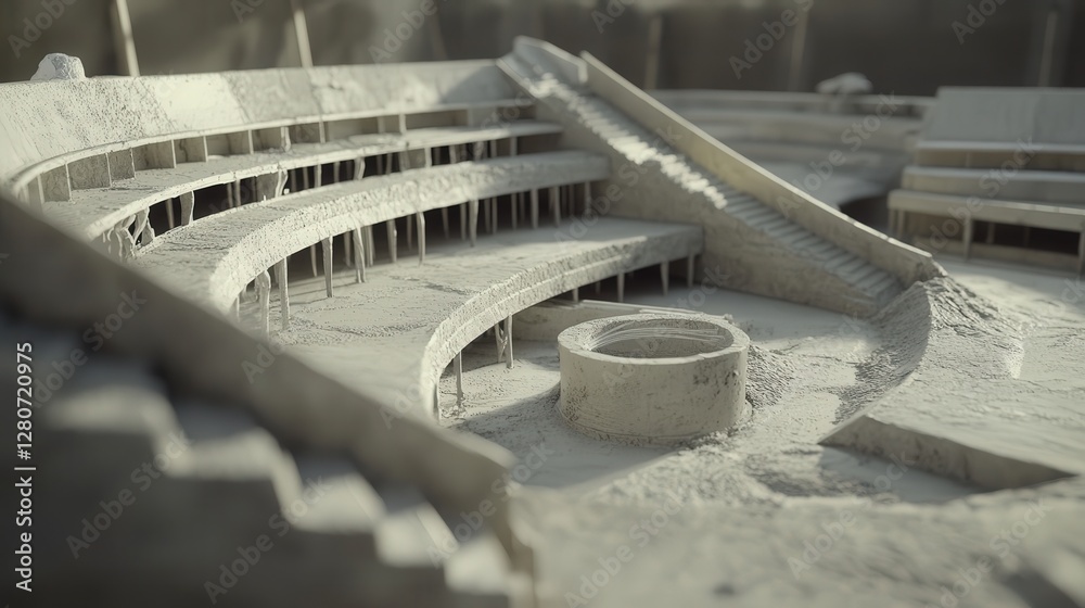 Obraz premium concept of a stadium under construction, with concrete being poured into molds for seating and sections.